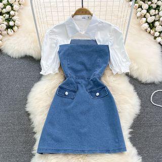 Keyhole Denim Panel A-line Dress