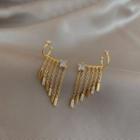 Rhinestone Fringed Earring 1 Pair - Silver Needle - Gold Plating - Gold - One Size