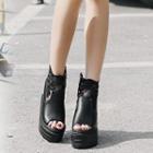 Lace Panel Peep Toe Platform Wedges