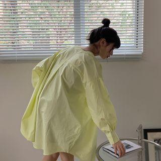 Balloon-sleeve Blouse Neon Yellow - One Size