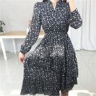 Elastic-waist Asymmetric-hem Floral-pattern Dress