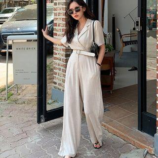 Open-placket Wide-leg Jumpsuit