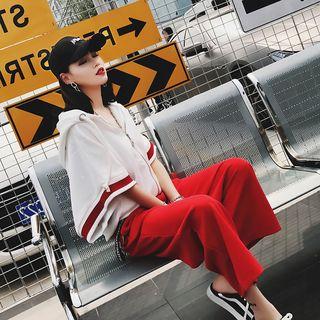Set: Short-sleeve Hoodie + Wide Leg Pants