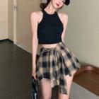 Cropped Tank Top / Plaid Skort