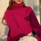 Ribbed Knit Turtleneck Sweater Rose Pink - One Size