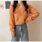 Plain Zip Long-sleeve Sweater