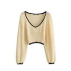 V-neck Cropped Pointelle Knit Sweater