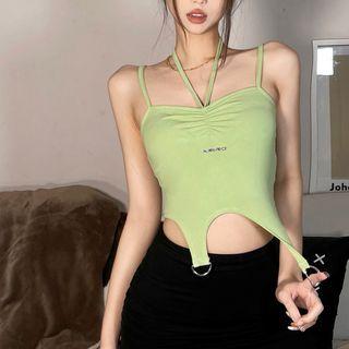 Halter-neck Lettering Buckled Crop Top