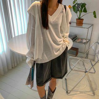 V-neck Oversized Knit Top With Shawl