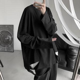 Distressed Long-sleeve Oversize Top