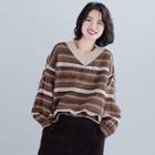 V-neck Striped Pullover As Shown In Figure - One Size