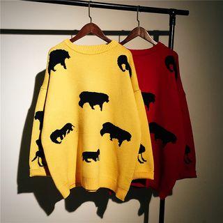 Animal Print Round-neck Sweater