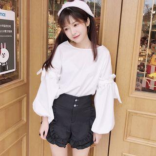 Ribbon Detail Puff-sleeve Blouse