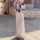 Short-sleeve Plaid Wide-leg Jumpsuit