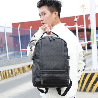 Faux Leather Dual Vertical Zippers Backpack Black - One Size