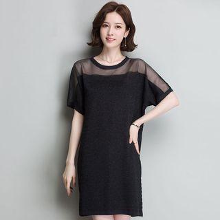 Short-sleeve Chiffon Panel Knit Dress