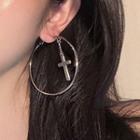 Cross Rhinestone Alloy Hoop Earring 1 Pr - Silver - One Size