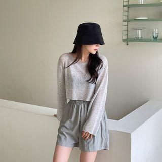 Drop-shoulder Cropped Sheer Knit Top