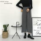 Plain Elastic-waist Loose-fit Knit Wide-leg Pants