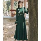 Ruffled Bell-sleeve A-line Maxi Knit Dress