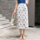 Slit-hem Floral Print Midi Skirt