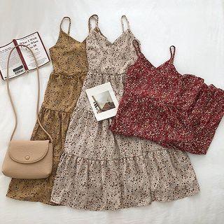 Floral V-neck Spaghetti Strap Dress