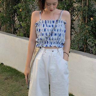 Spaghetti Strap Printed Crop Top / Wide-leg Pants