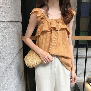 Sleeveless Frill-trim Top / Cropped Pants