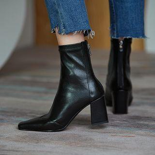 Plain Faux Leather Chunky Heel Short Boots