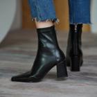 Plain Faux Leather Chunky Heel Short Boots