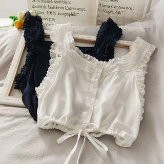 Tie-hem Ruffled-trim Crop Vest