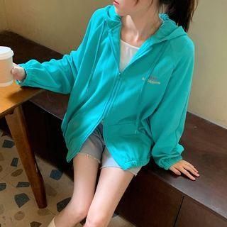 Printed Long-sleeve Oversize Hooded Zip Jacket
