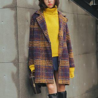 Single-button Oversized Plaid Coat