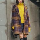 Single-button Oversized Plaid Coat