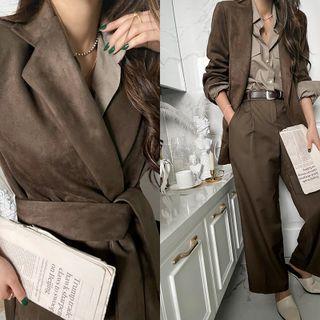 Faux-suede Longline Wrap Blazer