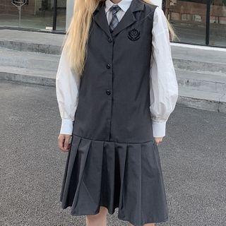 Embroidered Sleeveless Shift Dress / Lantern-sleeve Shirt / Short-sleeve Shirt