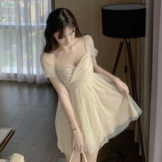 Lace Dotted Short-sleeve Dress