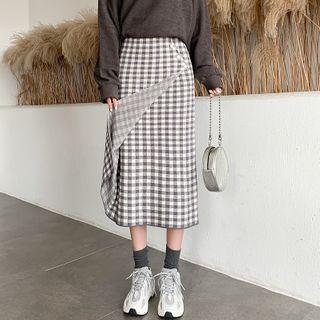Gingham Midi Straight-fit Knit Skirt