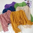Drawstring Long-sleeve Crochet-knit Top