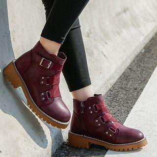 Fleece-lined Faux Leather Short Boots