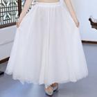 Plain Midi A-line Chiffon Skirt White - One Size