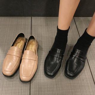 Faux Leather Square Toe Loafers