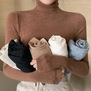 High-waist Long-sleeve Plain Top