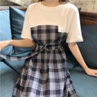 Plaid Mock Two-piece Midi Dress As Shown In Figure - One Size