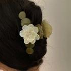 Flower Hair Clamp 2272a - Hair Clamp - White Flower - Green - One Size