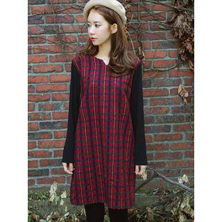 Plaid Wool Blend Shift Dress