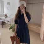 Puff-sleeve Single Plain Shirt Dress