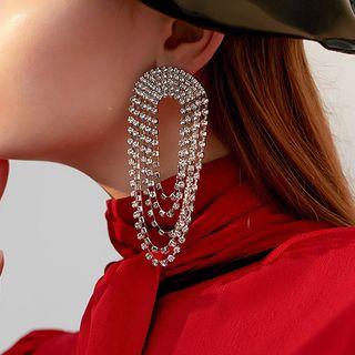 Rhinestone Fringed Loop Earring 1 Pair - As Shown In Figure - One Size