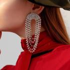 Rhinestone Fringed Loop Earring 1 Pair - As Shown In Figure - One Size