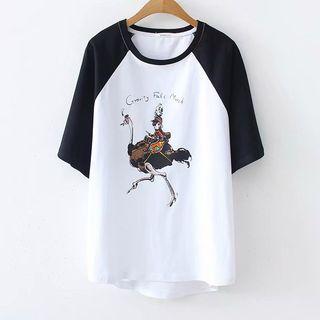 Ostrich Print Short-sleeve T-shirt White - One Size